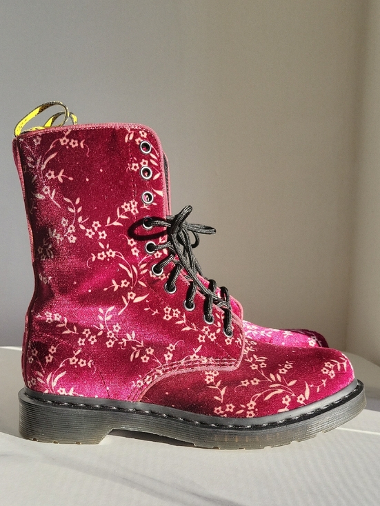 Dr. Martens Shoes - Rare Vintage Dr. Martens Avery Cheery Red Floral Velvet Combat Boots